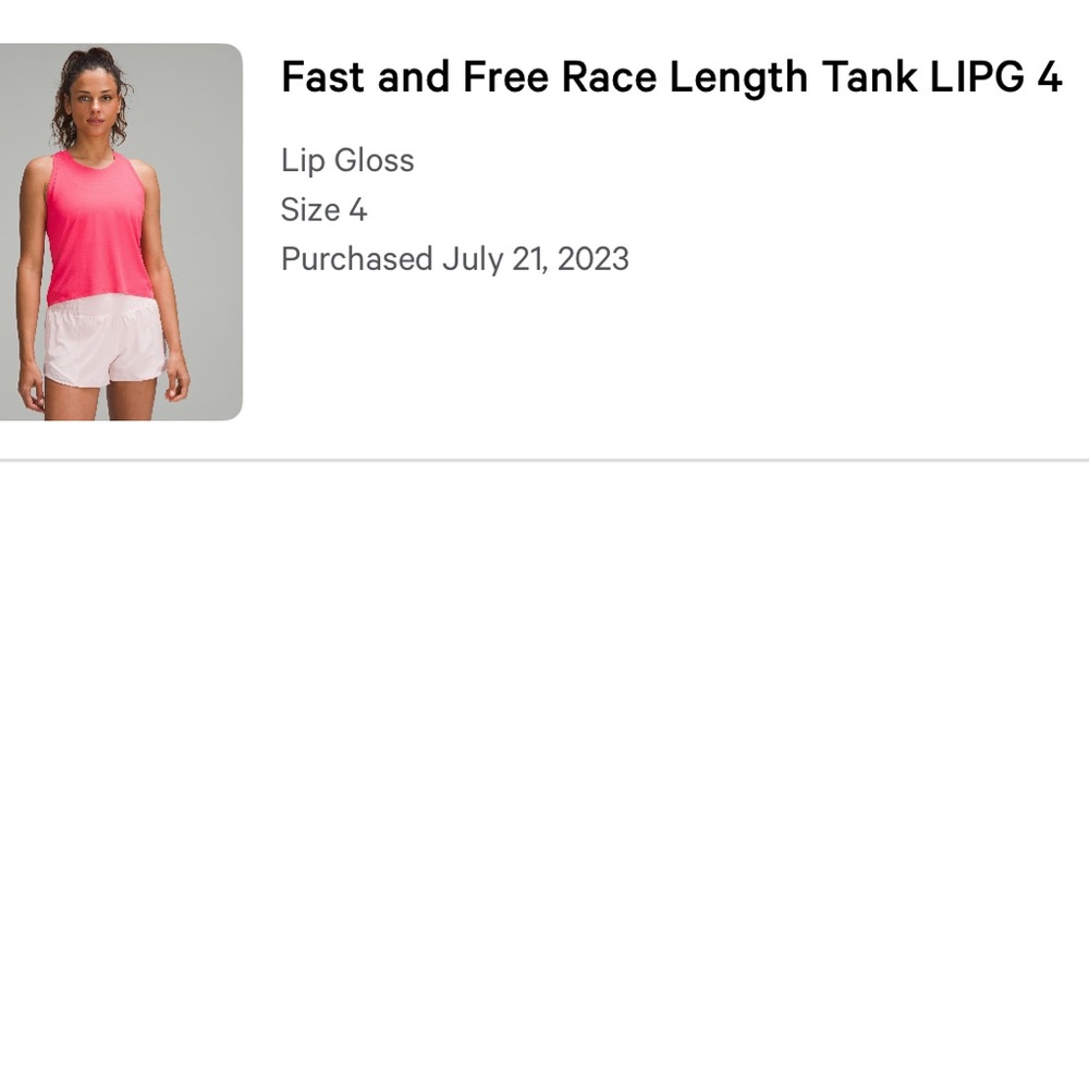 LULULEMON FAST AND FREE RACE LENGTH TANK TOP